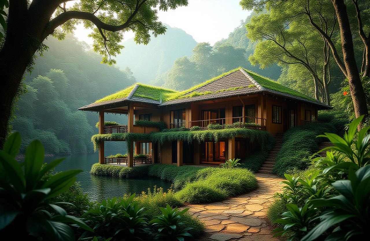 Eco-lodge in rainforest with sustainable architecture